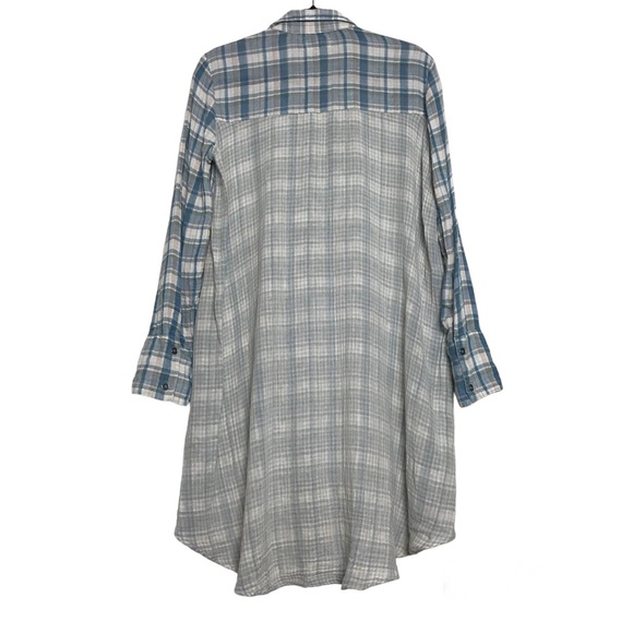 Saturday Sunday Anthropologie Grunge Blue Plaid Gauzy Shirt Dress Size S Boho - Picture 4 of 15